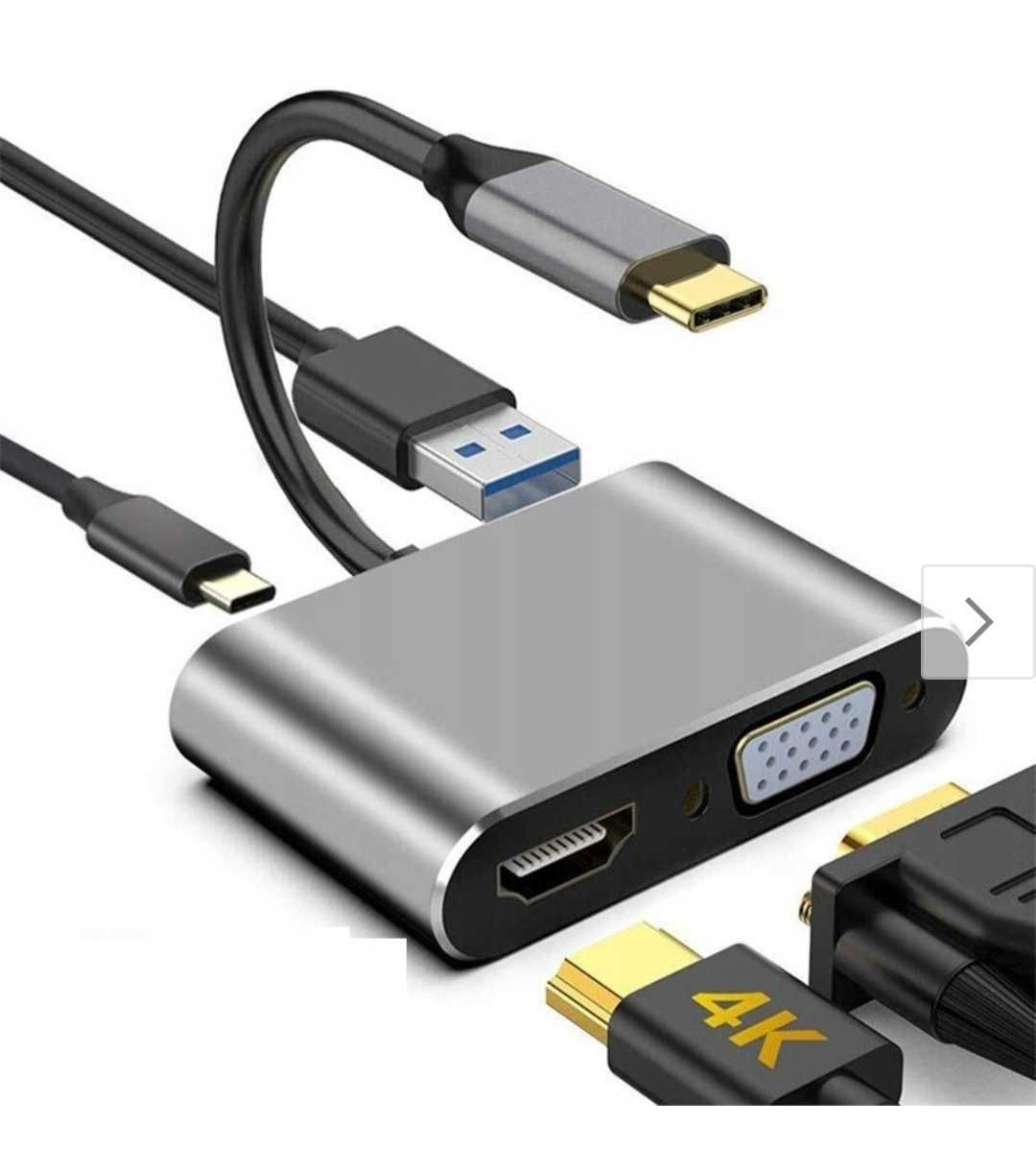 Adapter USB-C Tradebit 6315 na 4 wejścia srebrny nowy