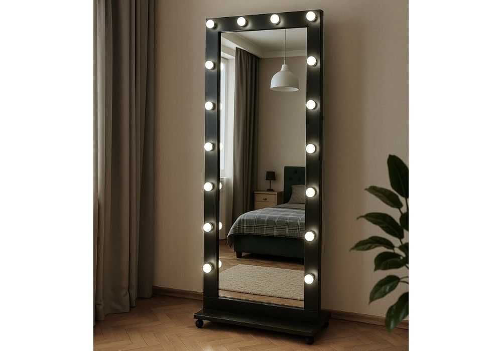 Гримерне дзеркало на колесах в чорній рамі / Гримерное зеркало