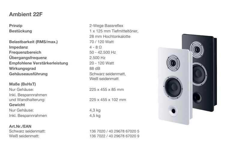 Heco Ambient 22F Black Głośnik naścienny 3 maskownice Sztuka