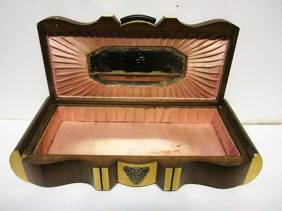 antiga caixa - estojo de GRAVATAS com aplicações em prata portuguesa