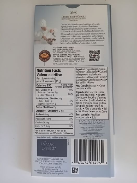 Zestaw 6 Czekolad LINDT Vegan Caramel  100G.