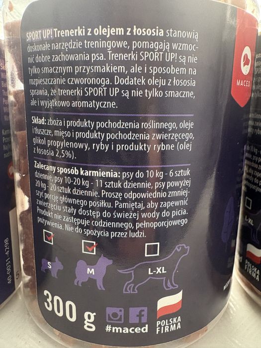 4 x Smaczki trenerki Sport up dla psa olej z łososia Maced 300g