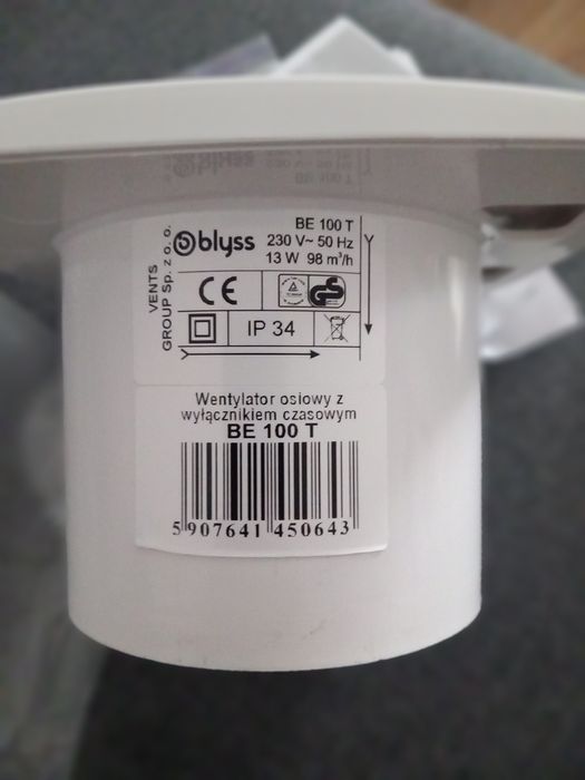 Wentylator osiowy Blyss 100ST z wyłącznikiem czasowym