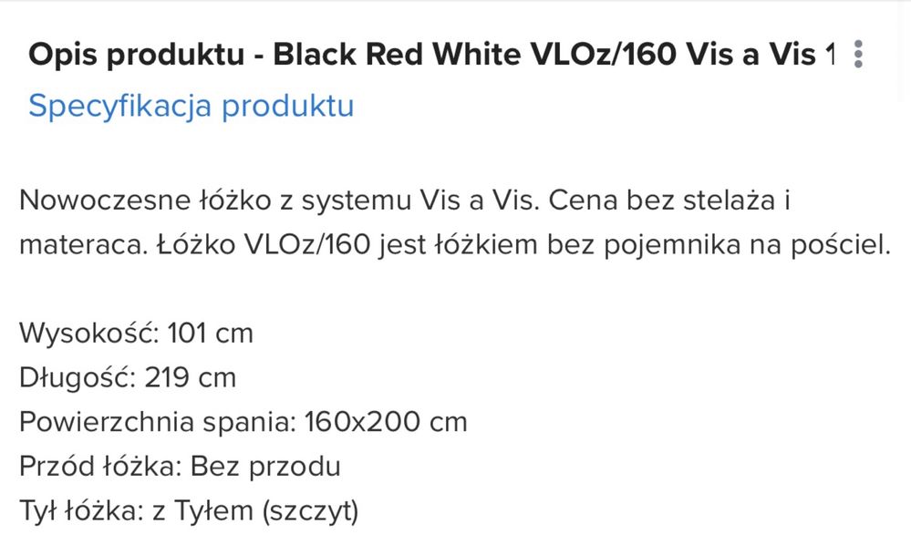 Łóżko Black Red White kolekcja vis a vis 160x200