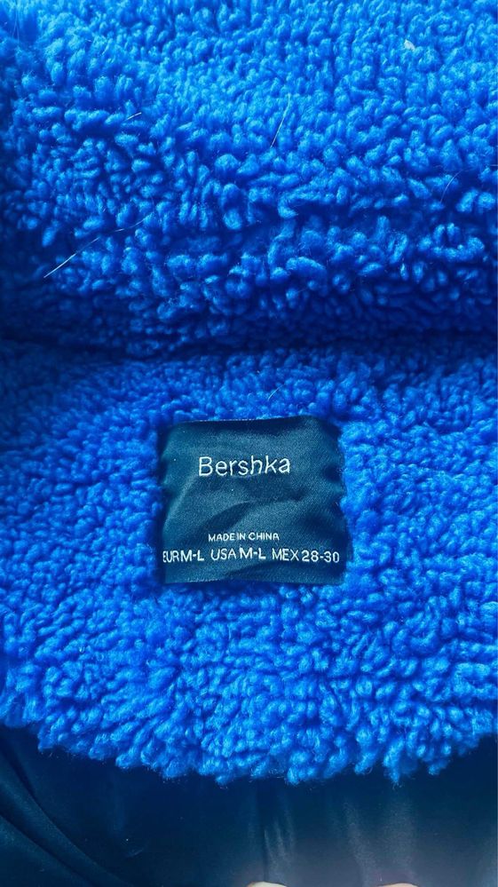 Niebieski płaszcz futerko teddy bear Bershka M-L
