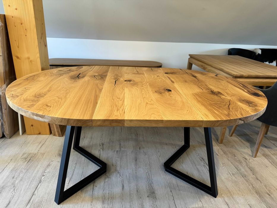 Stół okrągły,lity dąb,loftowy,rozkładany Fi 120+50 PROMOCJA !!