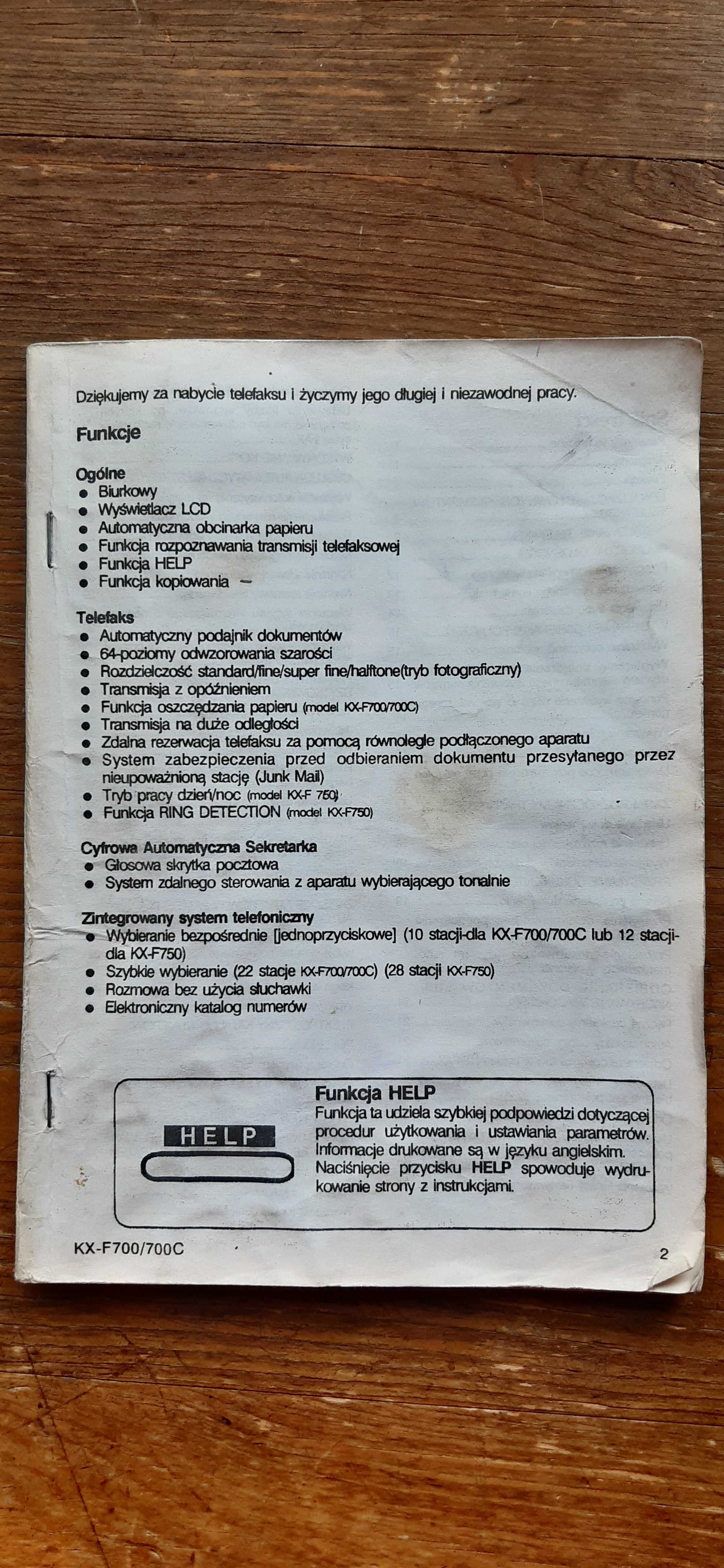 Telefax Panasonic KX-F700, używany, stan bardzo dobry