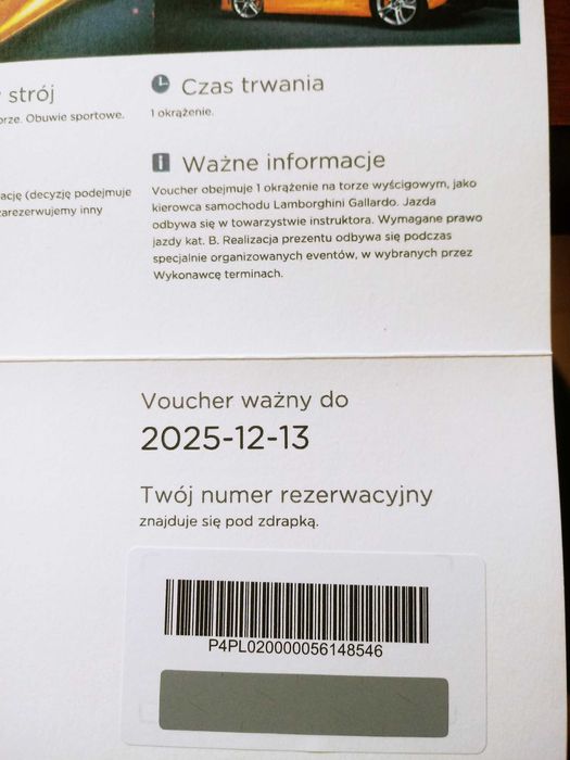 voucher wyjątkowy prezent jazda lamborghini gallardo