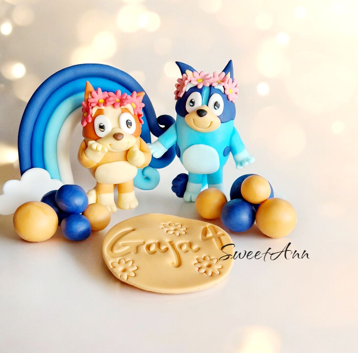 Bluey i bingo zestaw, dekoracja na tort wykonana z masy cukrowej Sarac
