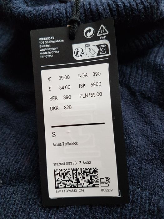 S 36 Weekday Amaia golf damski sweterek z golfem sweter wełniany wool