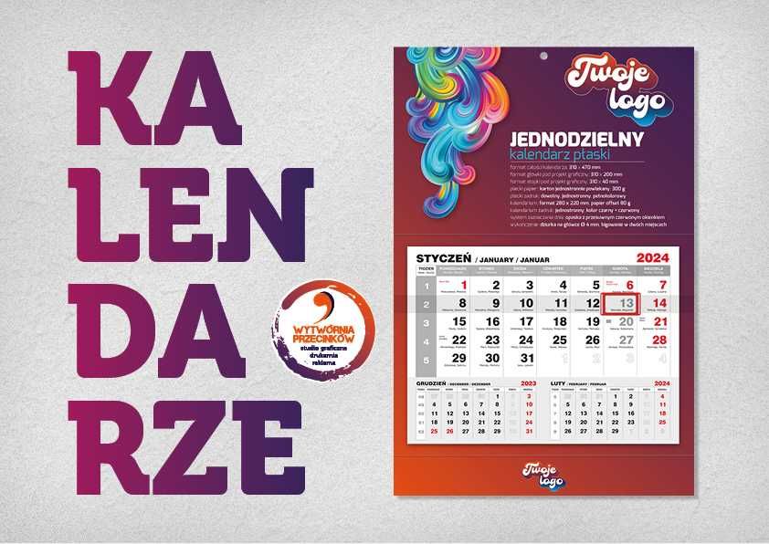 KALENDARZE FIRMOWE z LOGO na rok 2026 wysyłka w cenie!
