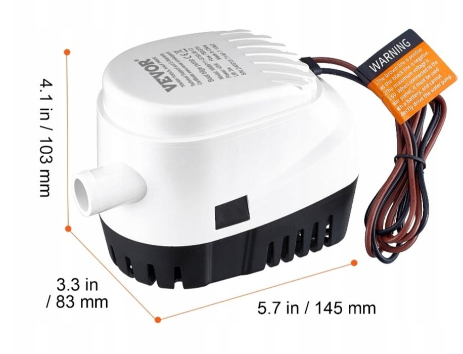 Mocna Pompa wody zęzowa VEVOR do łodzi 1100 GPH 12v wyłącznik plywak