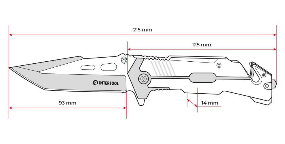 Нож складной 9,3 с лезвием для разрезания ремней INTERTOOL HT-0598