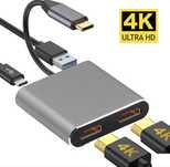 Konwerter USB-C na HDMI x2 + USB + PD 3.0 do laptopa i telefonu