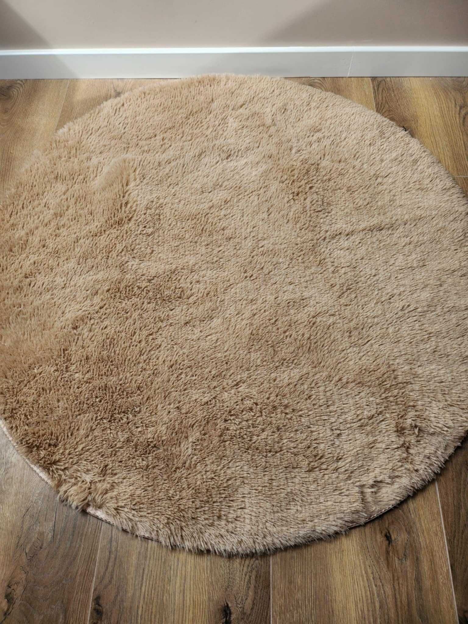 Luksusowy Puszysty Dywan Okrągły 100cm Brąz Shaggy Miękki nowy