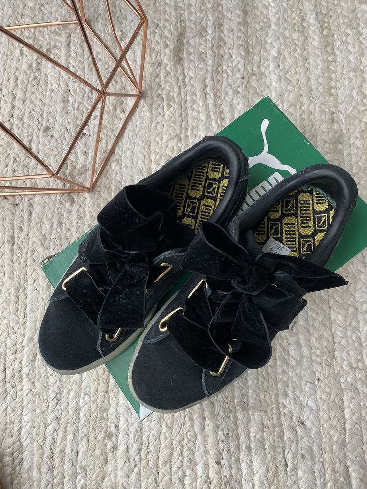 Puma Suede czarne tenisówki zamsz 38 aksamitna wstążka