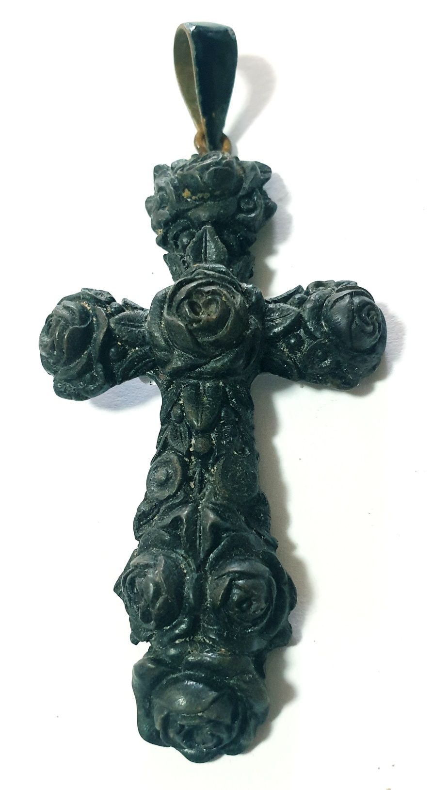 Raro antigo pendente crucifixo de luto em gutta percha  do Sec XIX