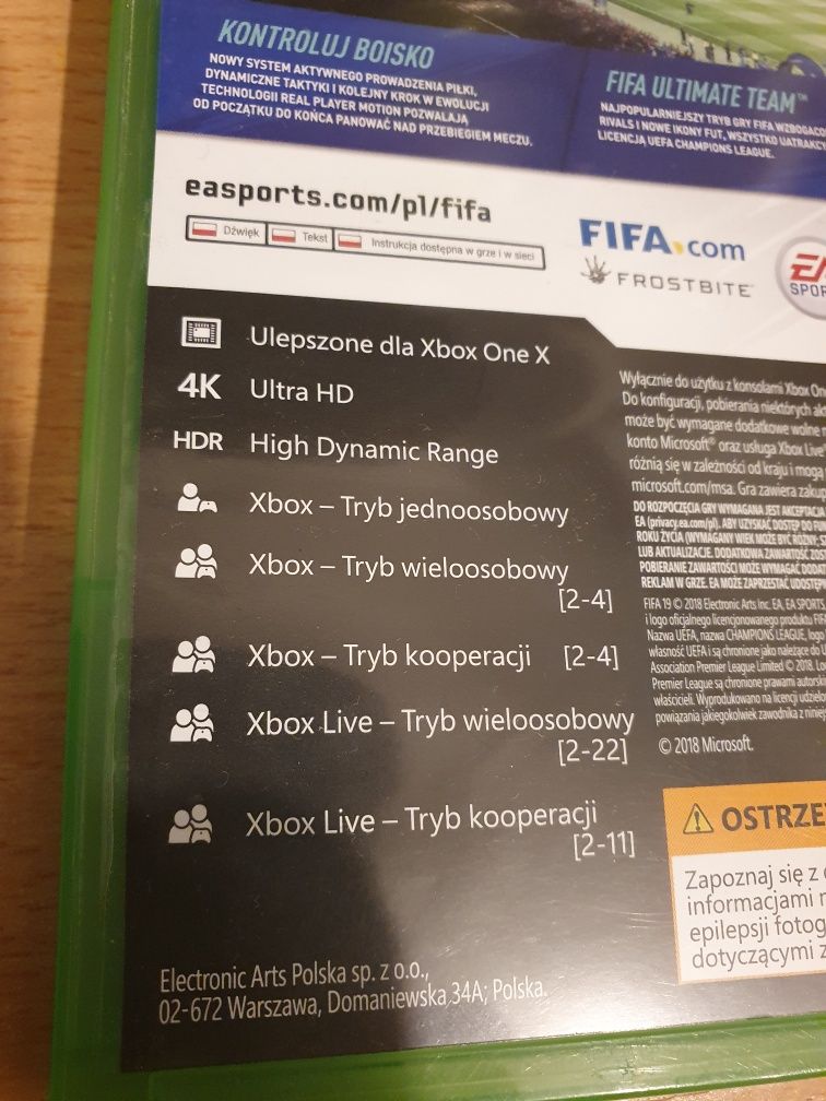Fifa 2019 4K xbox one X  series S UHD s gra pudełkowa