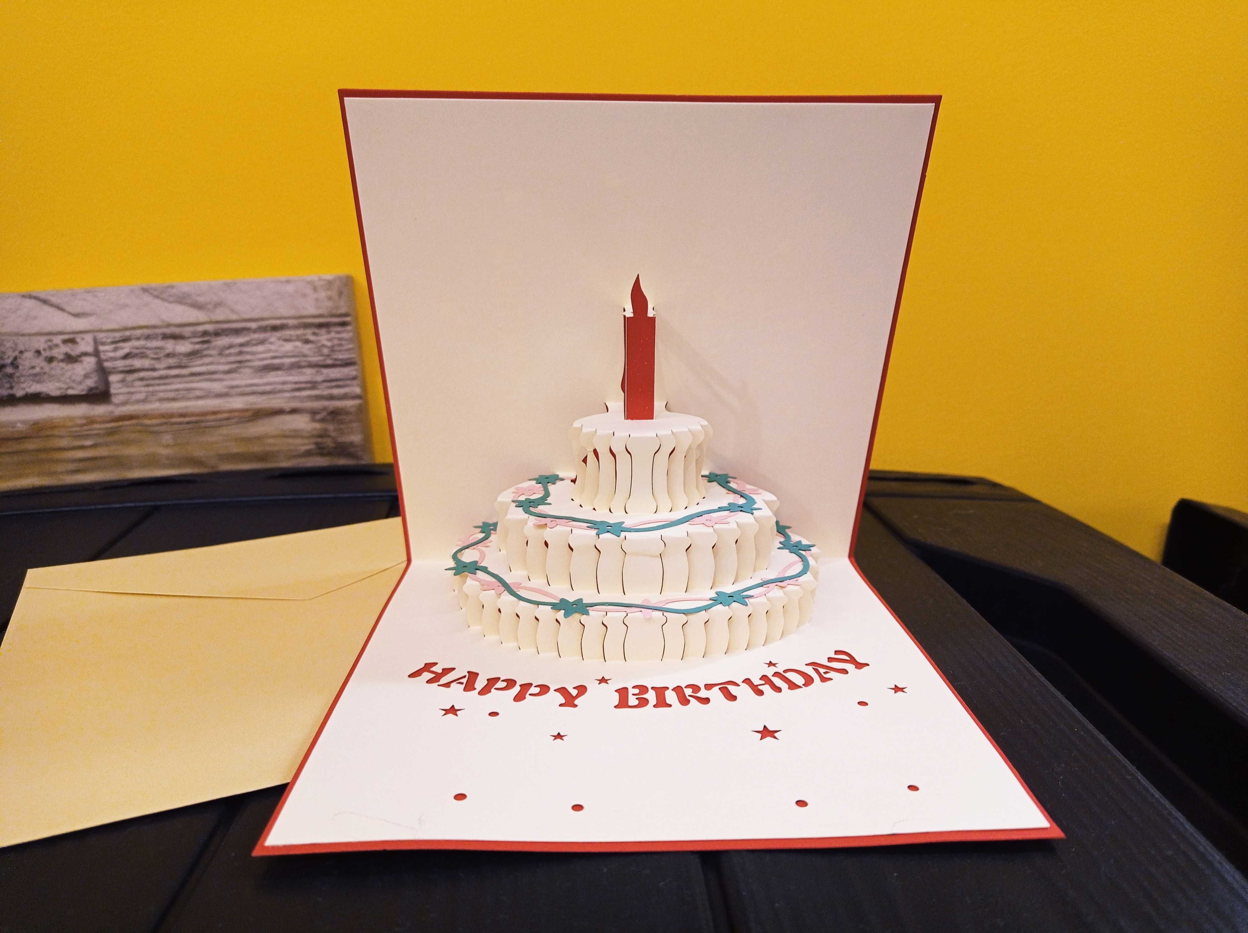 Kartka Urodzinowa Okolicznościowa 3d składana TORT Urodziny + Koperta