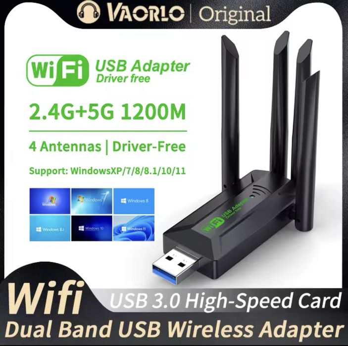 Двохдіапазонний WiFi USB-адаптер 1200 Мбіт/с (2.4 ГГц + 5 ГГц) з 4 ант