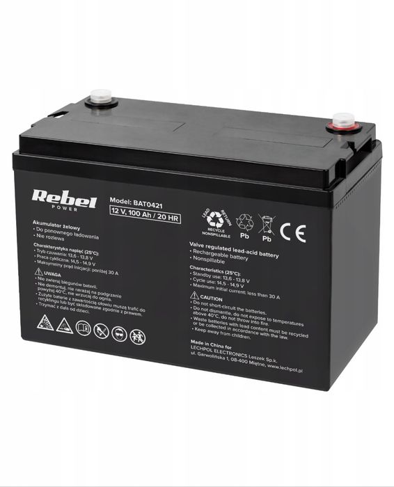 Гелевий акумулятор Rebel 12V 100Ah для джерел живлення ДБЖ