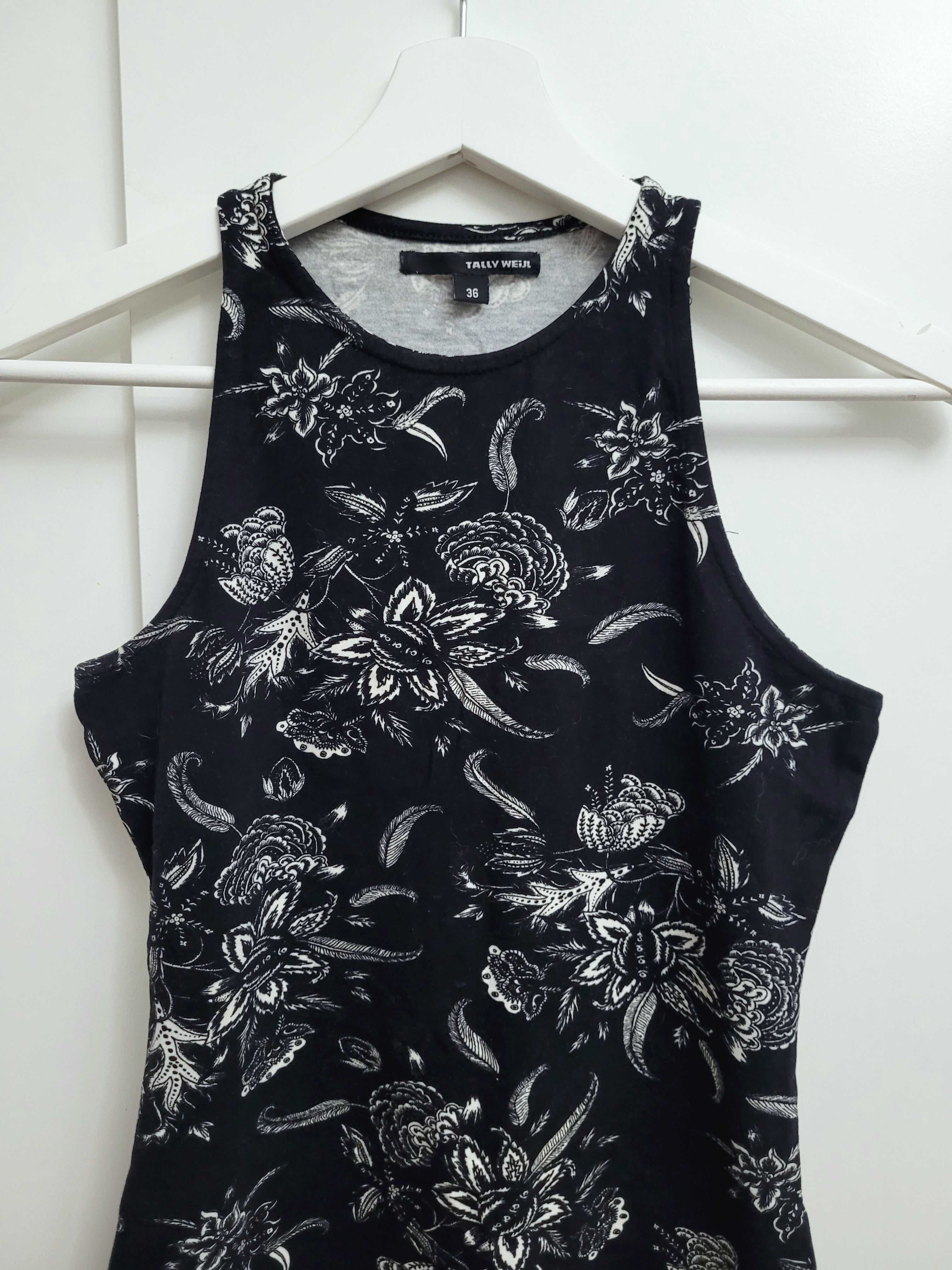 Tally Weijl sukienka czarna w kwiaty bodycon dopasowana mini S 36