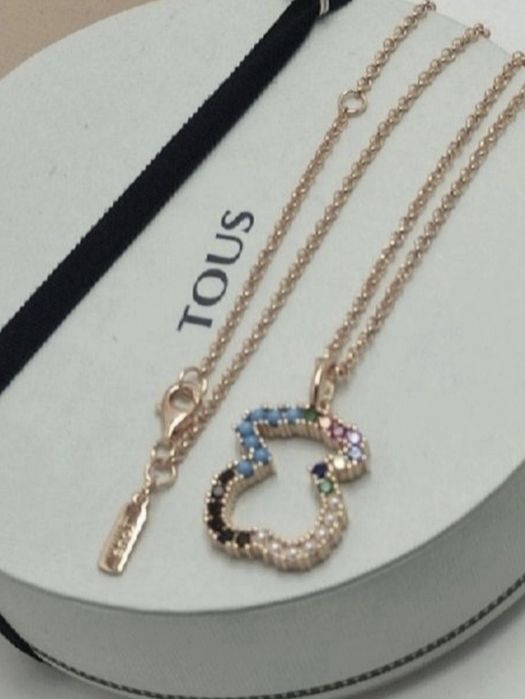 Naszyjnik z misiem różowe srebro vermeil 925 z kolorowymi kamieniami