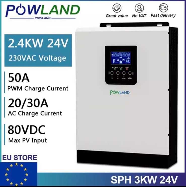 Солнечный инвертор POWLAND, 3 кВт,24 В, 220 В, PV В НАЛИЧИИ!