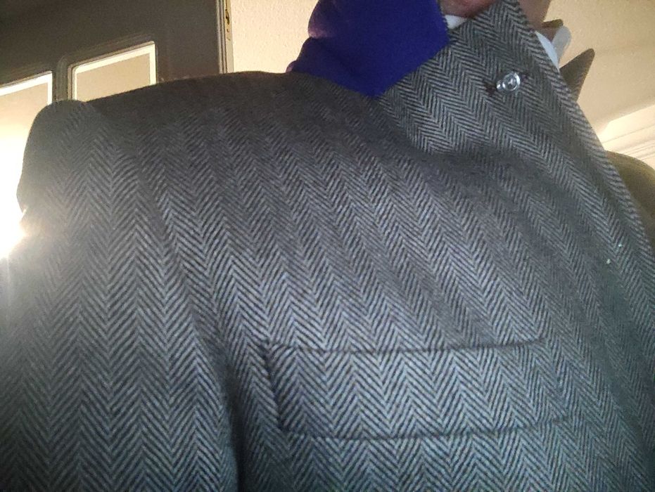 Blazer espinhado tom de castanho com cotoveleiras camurça - Novo