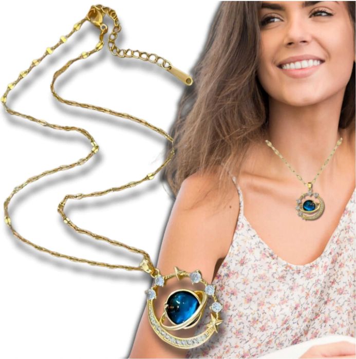 Pozłacany Naszyjnik Niebieska Planeta