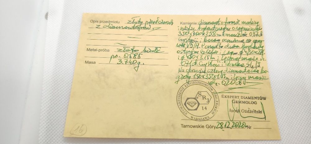Złoty pierścionek z brylantami 1.08ct i diamentami 0.20ct / certyfikat