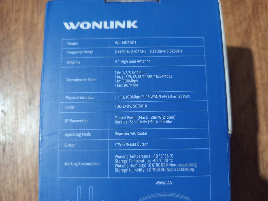 Wzmacniacz sygnału WiFi WONLINK 1200Mbps (model WL-NE3501) – 4 anteny