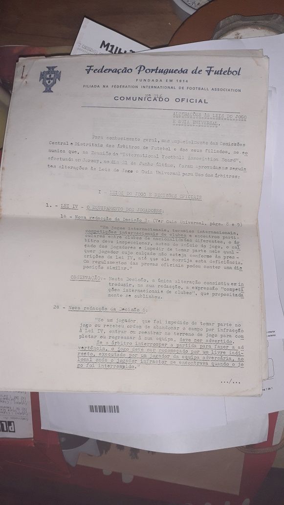 Futebol 1968 federação portuguesa documentos