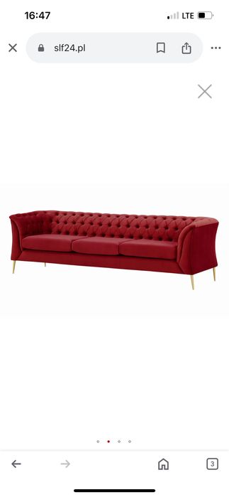 Sofa trzyosobowa bordowa czerwona chesterfild wygodna kanapa