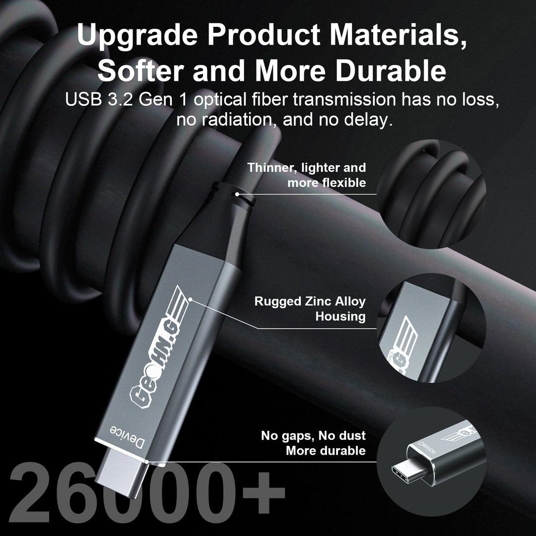Cabo de fibra óptica USB-C para USB-C completo 10M, cabo de vídeo USB