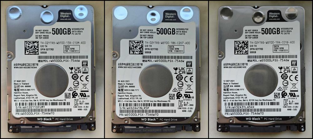 3 discos HDD 2.5" Western Digital Black 500GB (7200 RPM)