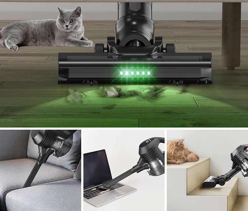 MOCNY ODKURZACZ Bezprzewodowy pionowy z oświetleniem LED 4W1 CM1