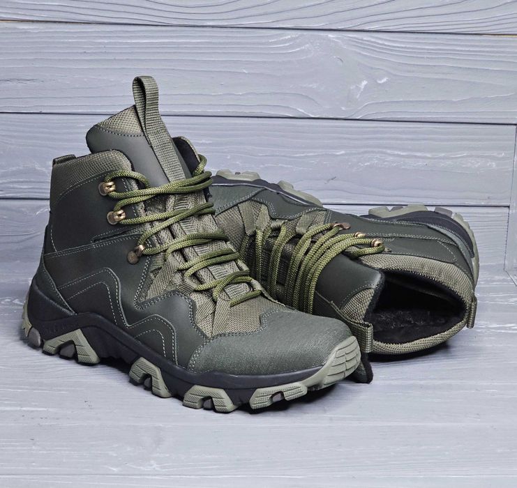 39-47рр!!! Зимние мужские хаки черные зеленые кожаные ботинки! Клапан!