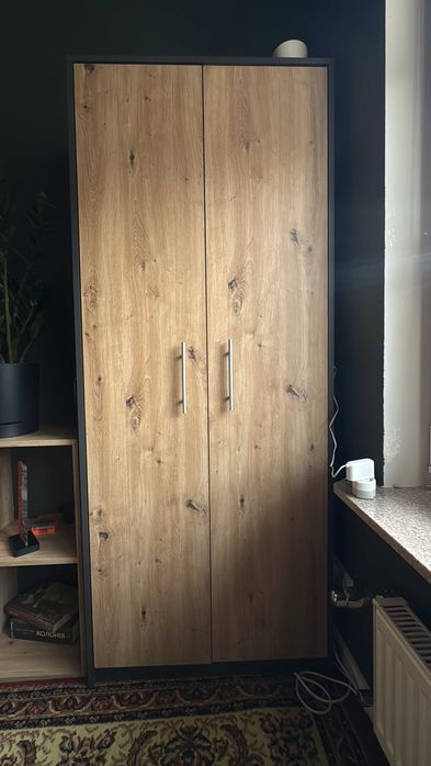 Regał biurowy salon Oliv 2D antracyt dąb artisan do biura, gabinetu