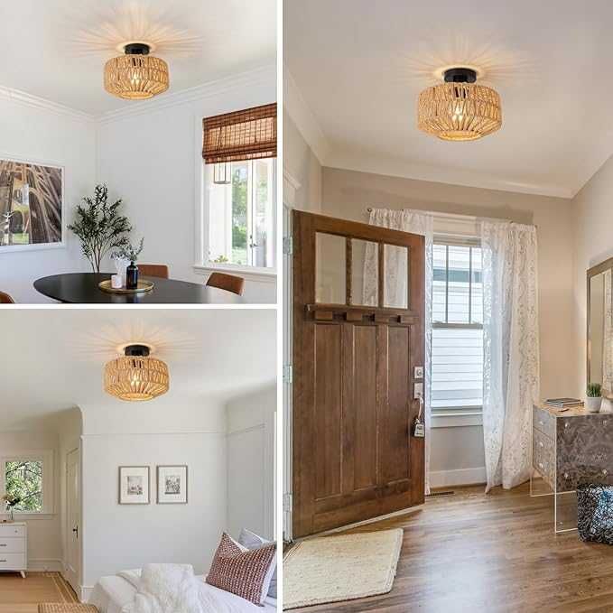 Lampa sufitowa FORCOSO z kloszem ratanowym Ø 25 cm, styl boho