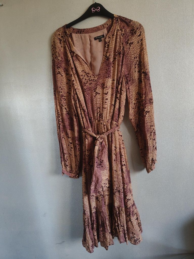 Massimo dutti sukienka zwiewna MIDI kobieca 42 beż brąz camel