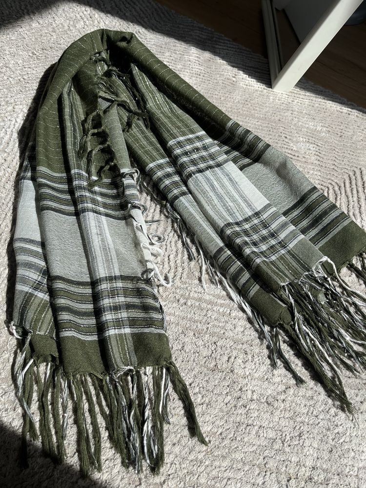 Szalik chusta arafatka zielony ciemnozielony khaki szary w kratkę