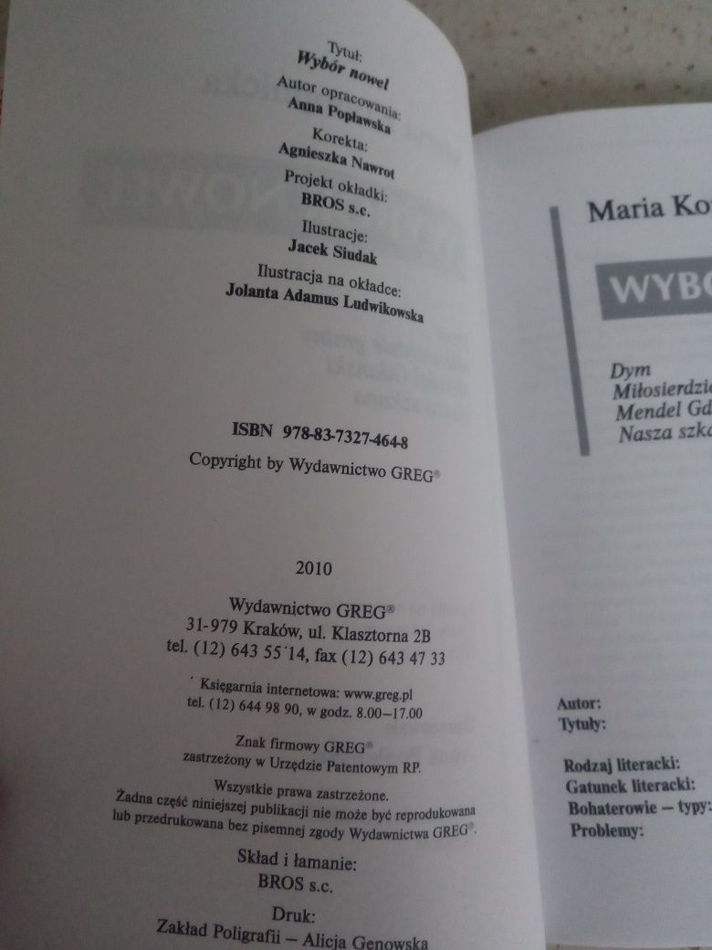 Książka Maria konopnicka wybór nowel