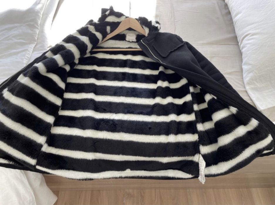 Casaco Sobretudo Zara Preto Zebra senhora M