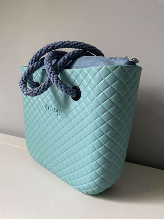 Torba OBag mini pikowana turkus z organem jeansowy i linami plecionymi