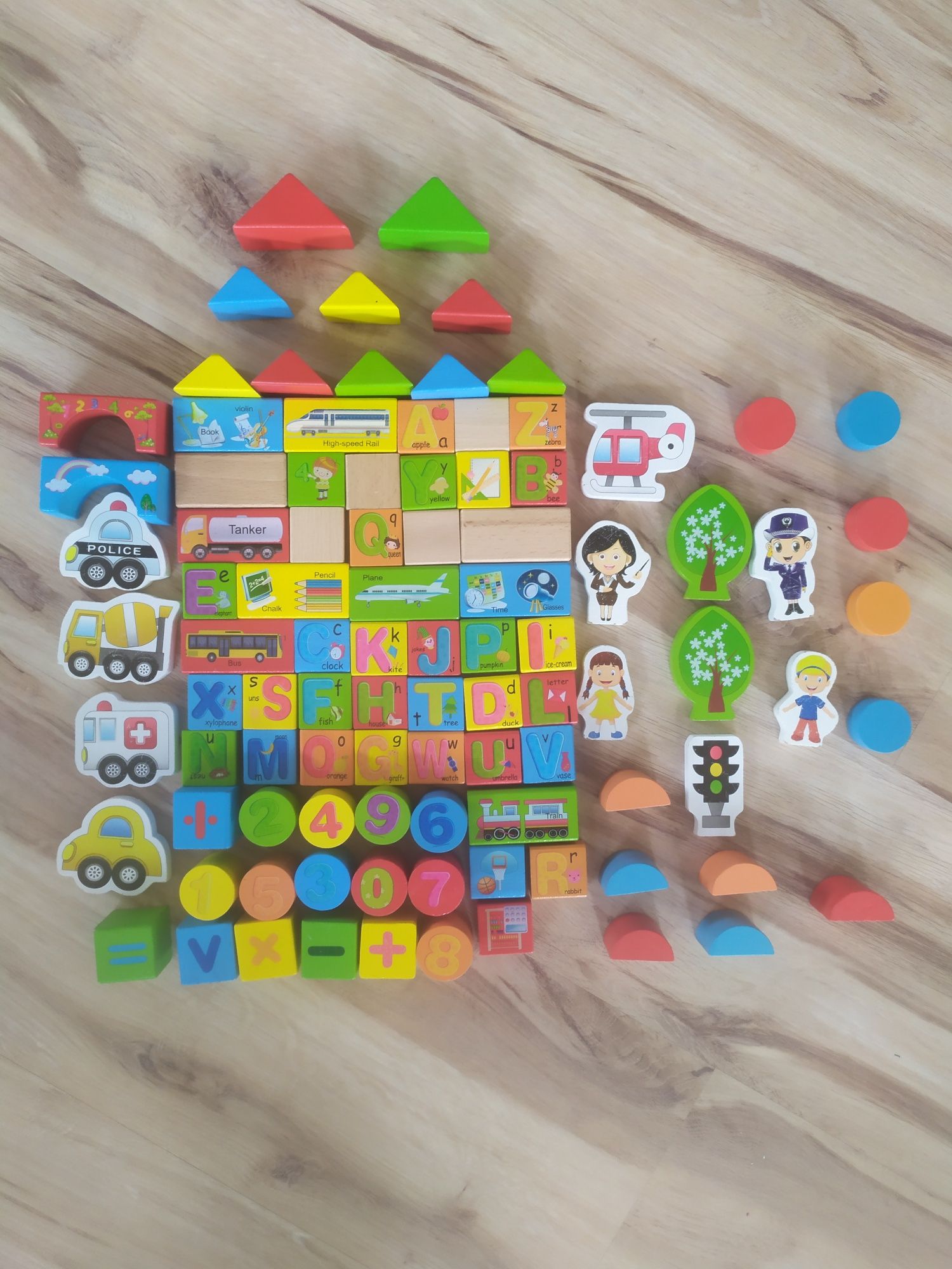 Edukacyjne klocki drewniane + sorter + puzzle