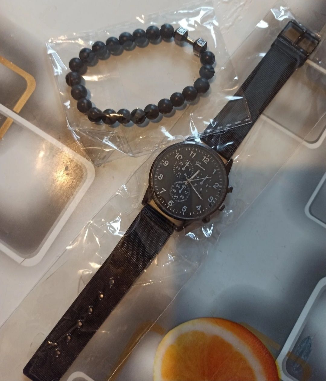 Бездоганний чоловічий годинник Geneva Black + браслет