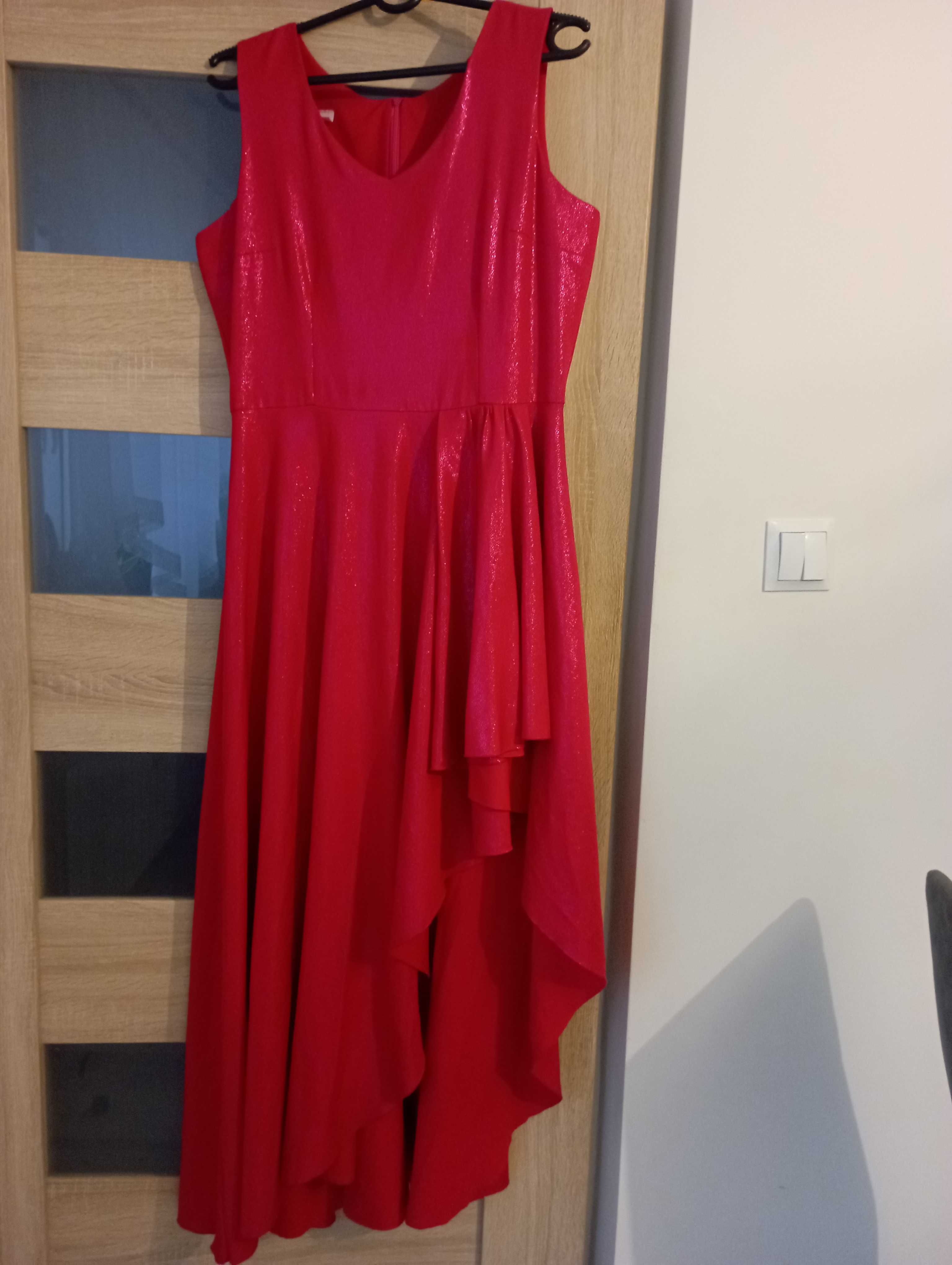 Sukienka długa asymetryczna brokatowa