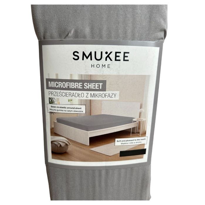 Prześcieradło z mikrofazy z gumką Smukee 160x200 szare