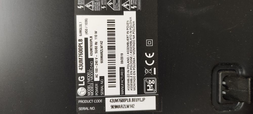 Tv Lg 43UM7600PLB uszkodzona matryca